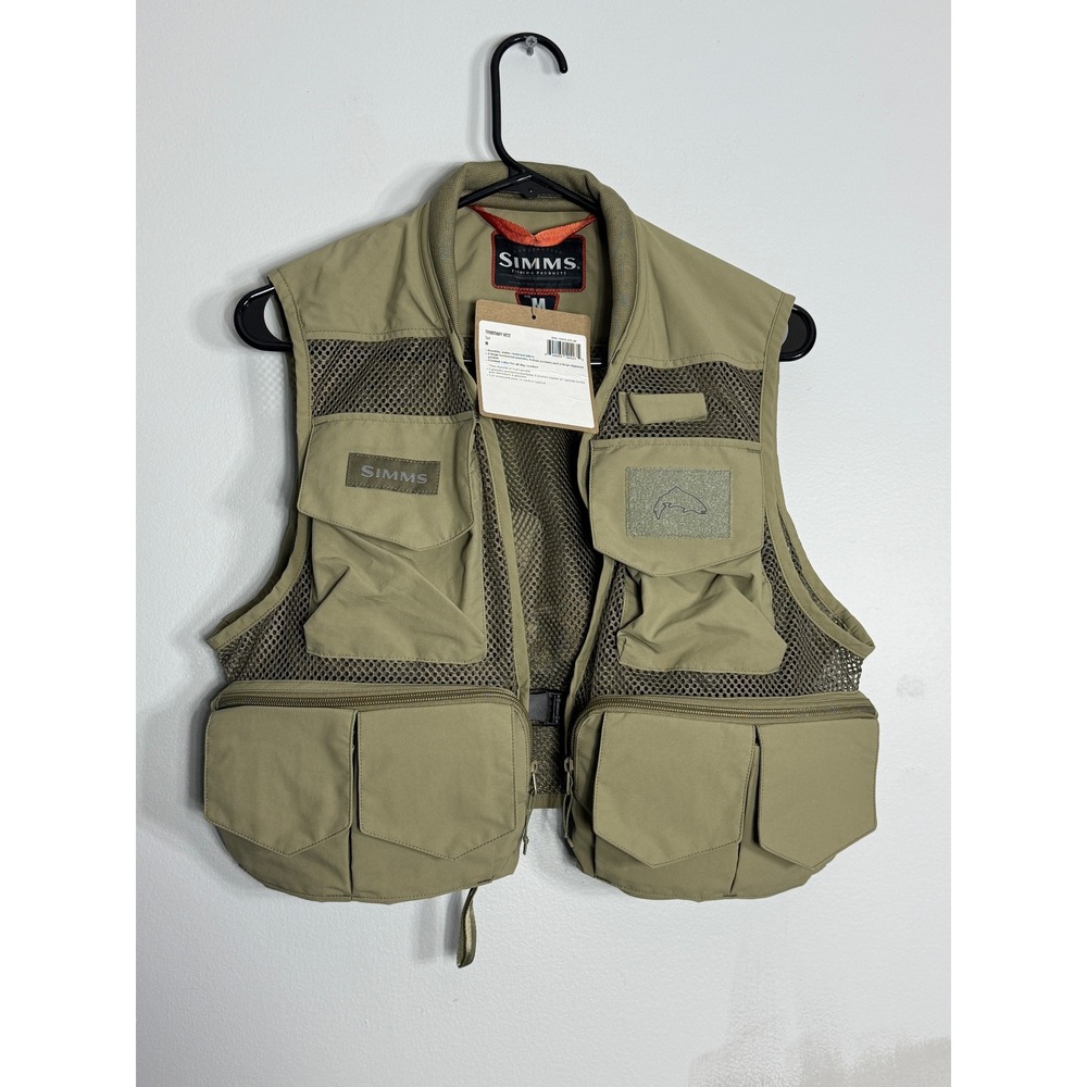 Simms Tributary Fishing Vest Tan Mens Medium Water Resistant Mesh‎  NWT